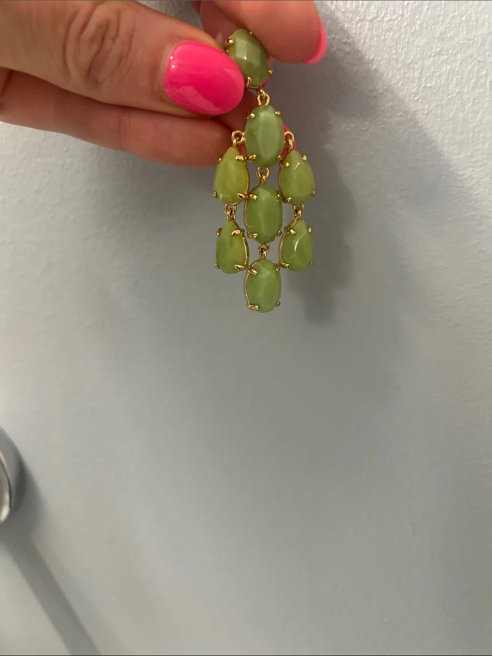 Stella & Dot Gold-Tone Light Green Teardrop Cascade Earrings